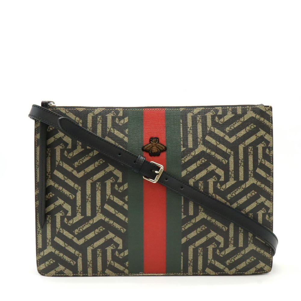 Gucci GG Kaleido Clutch Bag Crossbody Khaki Green Beige Black
